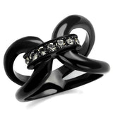 TK2098 - IP Black(Ion Plating) Stainless Steel Ring with Top Grade Crystal  in Black Diamond - Alamode