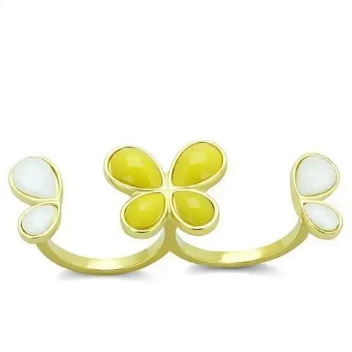 TK2101 - IP Gold(Ion Plating) Stainless Steel Ring with Synthetic Synthetic Stone in Citrine Yellow - Alamode - Flyclothing LLC