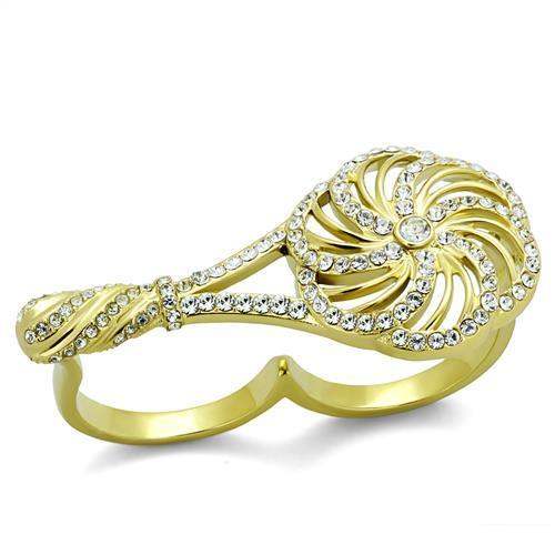 TK2107 - IP Gold(Ion Plating) Stainless Steel Ring with Top Grade Crystal in Clear - Alamode - Flyclothing LLC