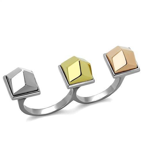 TK2109 - Three Tone IPÃ¯Â¼Ë†IP Gold & IP Rose Gold & High Polished) Stainless Steel Ring with No Stone - Alamode