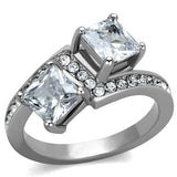 TK2113 - High polished (no plating) Stainless Steel Ring with AAA Grade CZ  in Clear - Alamode