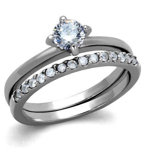 TK2115 - High polished (no plating) Stainless Steel Ring with AAA Grade CZ in Clear - Alamode - Flyclothing LLC