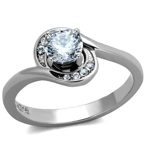 TK2116 - High polished (no plating) Stainless Steel Ring with AAA Grade CZ  in Clear - Alamode
