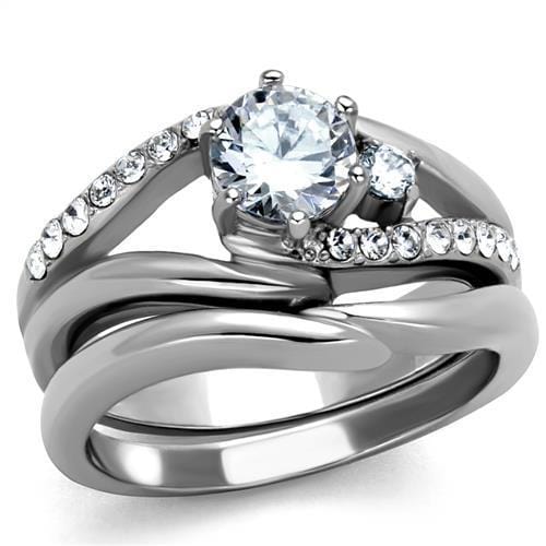 TK2118 - High polished (no plating) Stainless Steel Ring with AAA Grade CZ  in Clear - Alamode