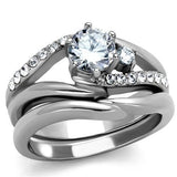 TK2118 - High polished (no plating) Stainless Steel Ring with AAA Grade CZ  in Clear - Alamode