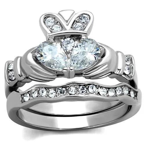 TK2119 - High polished (no plating) Stainless Steel Ring with AAA Grade CZ  in Clear - Alamode