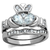 TK2119 - High polished (no plating) Stainless Steel Ring with AAA Grade CZ  in Clear - Alamode