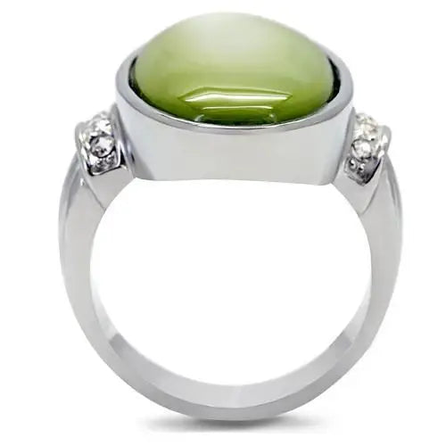 TK211 - High polished (no plating) Stainless Steel Ring with Precious Stone Conch in Apple Green color - Alamode - Flyclothing LLC