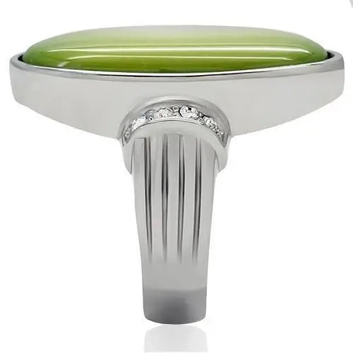 TK211 - High polished (no plating) Stainless Steel Ring with Precious Stone Conch in Apple Green color - Alamode - Flyclothing LLC