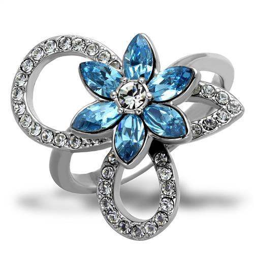 TK2123 - High polished (no plating) Stainless Steel Ring with Top Grade Crystal in Sea Blue - Alamode - Flyclothing LLC
