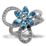 TK2123 - High polished (no plating) Stainless Steel Ring with Top Grade Crystal  in Sea Blue - Alamode