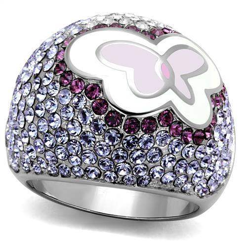 TK2125 - High polished (no plating) Stainless Steel Ring with Top Grade Crystal in Multi Color - Alamode - Flyclothing LLC