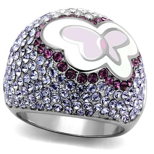 TK2125 - High polished (no plating) Stainless Steel Ring with Top Grade Crystal  in Multi Color - Alamode