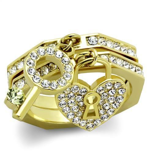 TK2127 - IP Gold(Ion Plating) Stainless Steel Ring with Top Grade Crystal  in Citrine Yellow - Alamode
