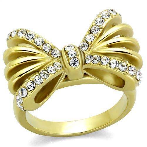 TK2128 - IP Gold(Ion Plating) Stainless Steel Ring with Top Grade Crystal in Clear - Alamode - Flyclothing LLC