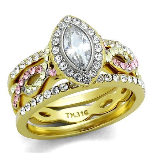 TK2129 - Two-Tone IP Gold (Ion Plating) Stainless Steel Ring with AAA Grade CZ  in Clear - Alamode