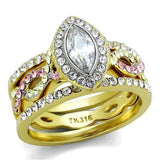 TK2129 - Two-Tone IP Gold (Ion Plating) Stainless Steel Ring with AAA Grade CZ  in Clear - Alamode
