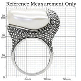 TK212 - High polished (no plating) Stainless Steel Ring with Synthetic Synthetic Stone in White - Alamode - Flyclothing LLC