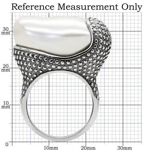 TK212 - High polished (no plating) Stainless Steel Ring with Synthetic Synthetic Stone in White - Alamode - Flyclothing LLC