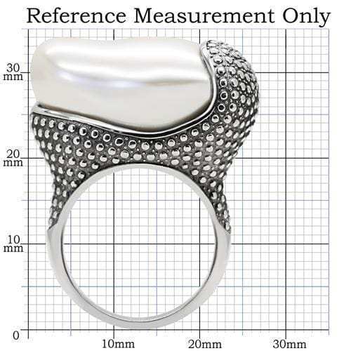 TK212 - High polished (no plating) Stainless Steel Ring with Synthetic Synthetic Stone in White - Alamode - Flyclothing LLC
