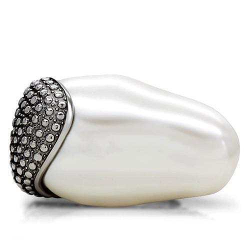 TK212 - High polished (no plating) Stainless Steel Ring with Synthetic Synthetic Stone in White - Alamode - Flyclothing LLC