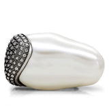 TK212 - High polished (no plating) Stainless Steel Ring with Synthetic Synthetic Stone in White - Alamode