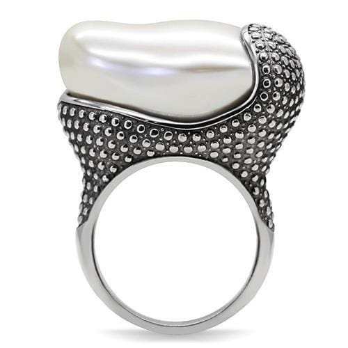 TK212 - High polished (no plating) Stainless Steel Ring with Synthetic Synthetic Stone in White - Alamode - Flyclothing LLC