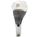 TK212 - High polished (no plating) Stainless Steel Ring with Synthetic Synthetic Stone in White - Alamode - Flyclothing LLC