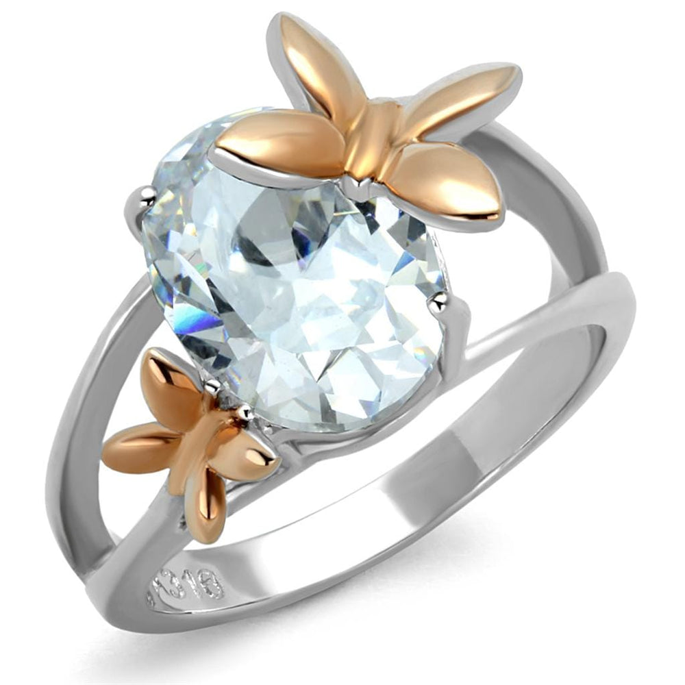 TK2135 - Two-Tone IP Rose Gold Stainless Steel Ring with AAA Grade CZ  in Clear - Alamode
