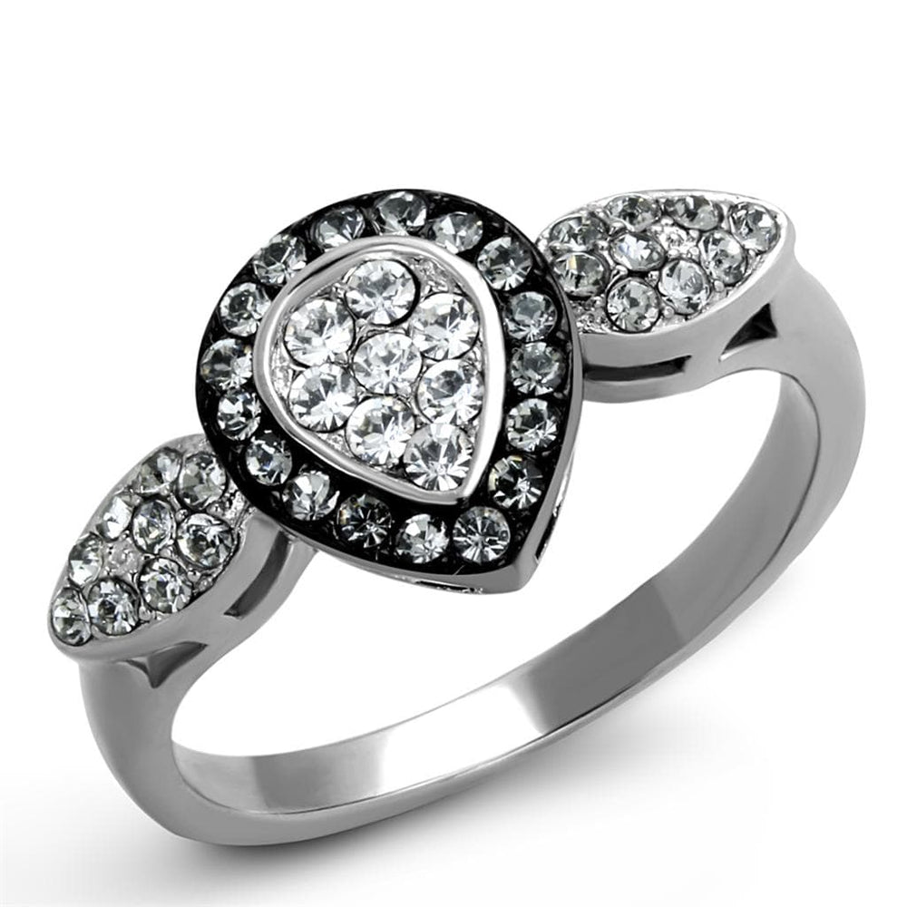TK2136 - Two-Tone IP Black Stainless Steel Ring with Top Grade Crystal  in Black Diamond - Alamode