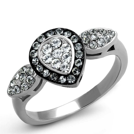 TK2136 - Two-Tone IP Black Stainless Steel Ring with Top Grade Crystal in Black Diamond - Alamode - Flyclothing LLC