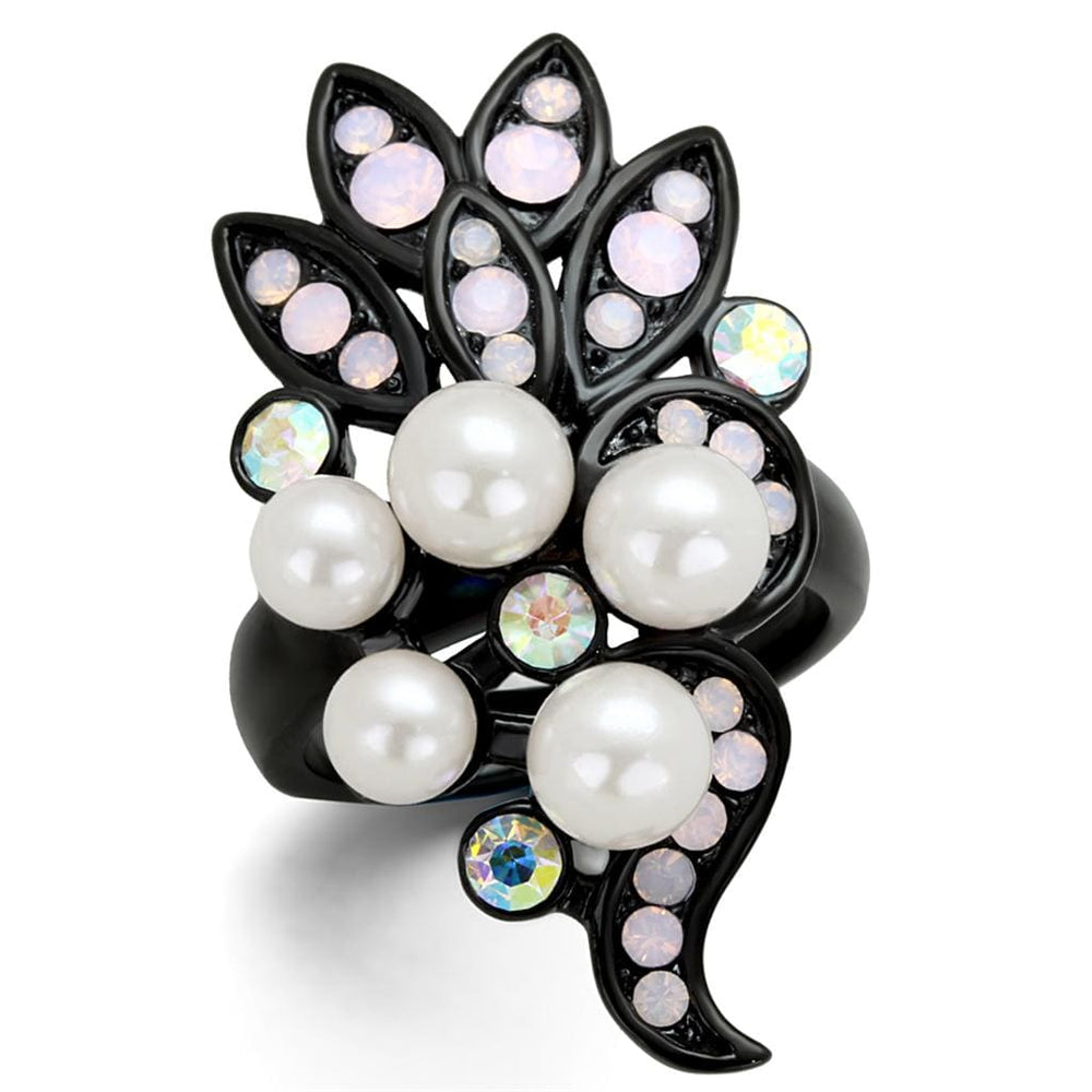 TK2138 - IP Black(Ion Plating) Stainless Steel Ring with Synthetic Pearl in Light Rose - Alamode
