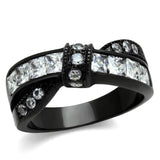 TK2139 - IP Black(Ion Plating) Stainless Steel Ring with AAA Grade CZ  in Clear - Alamode