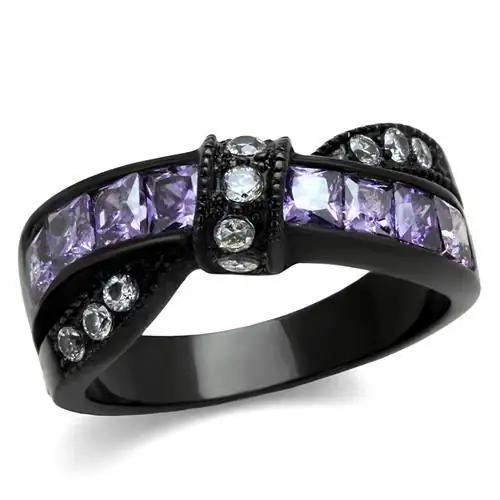 TK2140 - IP Black(Ion Plating) Stainless Steel Ring with AAA Grade CZ  in Amethyst - Alamode