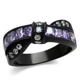 TK2140 - IP Black(Ion Plating) Stainless Steel Ring with AAA Grade CZ  in Amethyst - Alamode