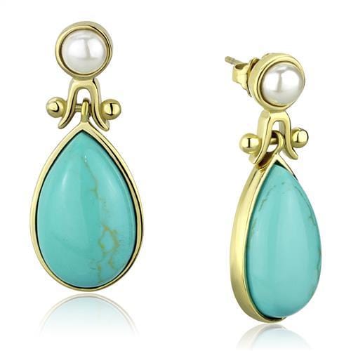TK2151 - IP Gold(Ion Plating) Stainless Steel Earrings with Synthetic Turquoise in Turquoise - Alamode