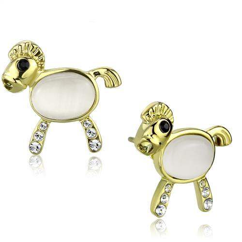 TK2152 - IP Gold(Ion Plating) Stainless Steel Earrings with Synthetic Cat Eye in White - Alamode - Flyclothing LLC