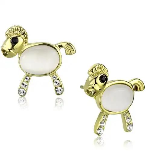 TK2152 - IP Gold(Ion Plating) Stainless Steel Earrings with Synthetic Cat Eye in White - Alamode