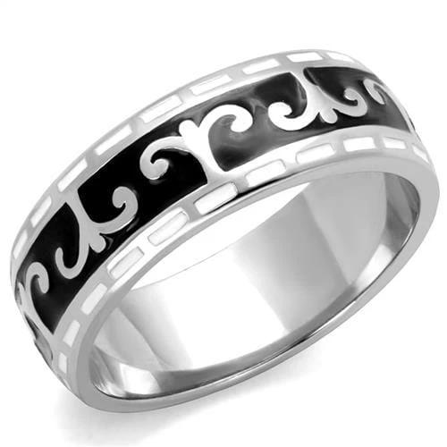 TK2154 - High polished (no plating) Stainless Steel Ring with Epoxy  in Jet - Alamode