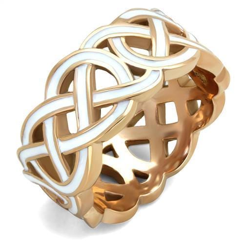 TK2159 - IP Rose Gold(Ion Plating) Stainless Steel Ring with Epoxy  in White - Alamode