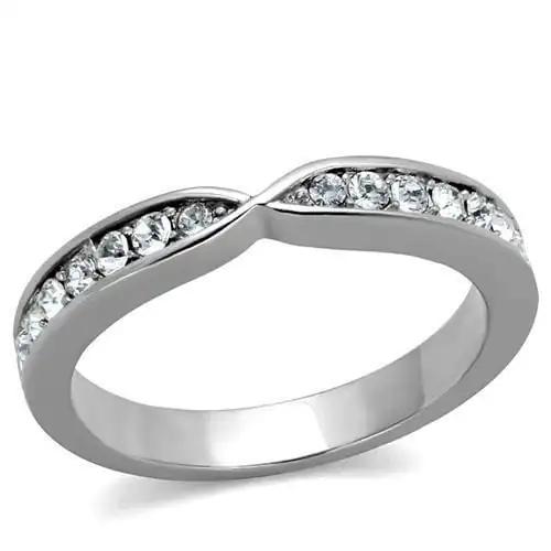 TK2163 - High polished (no plating) Stainless Steel Ring with Top Grade Crystal  in Clear - Alamode