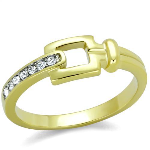 TK2164 - Two-Tone IP Gold (Ion Plating) Stainless Steel Ring with Top Grade Crystal  in Clear - Alamode