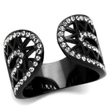 TK2166 - IP Black(Ion Plating) Stainless Steel Ring with Top Grade Crystal  in Black Diamond - Alamode