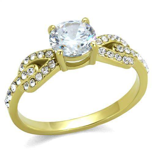 TK2168 - IP Gold(Ion Plating) Stainless Steel Ring with AAA Grade CZ in Clear - Alamode - Flyclothing LLC