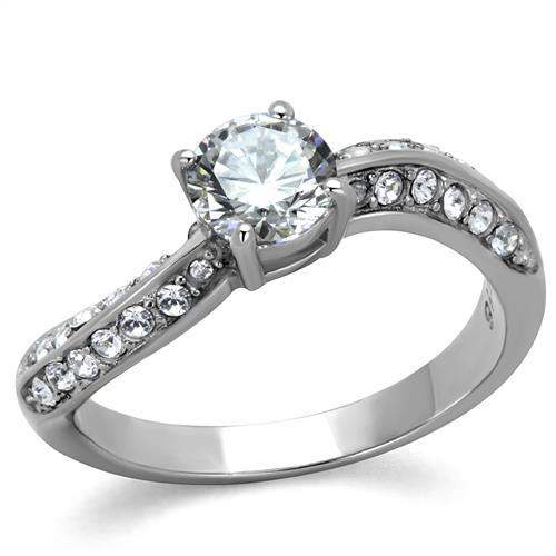 TK2171 - High polished (no plating) Stainless Steel Ring with AAA Grade CZ in Clear - Alamode - Flyclothing LLC