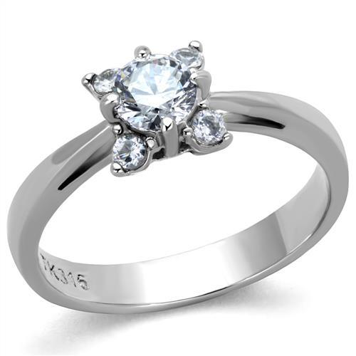 TK2172 - High polished (no plating) Stainless Steel Ring with AAA Grade CZ  in Clear - Alamode