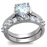 TK2176 - High polished (no plating) Stainless Steel Ring with AAA Grade CZ  in Clear - Alamode