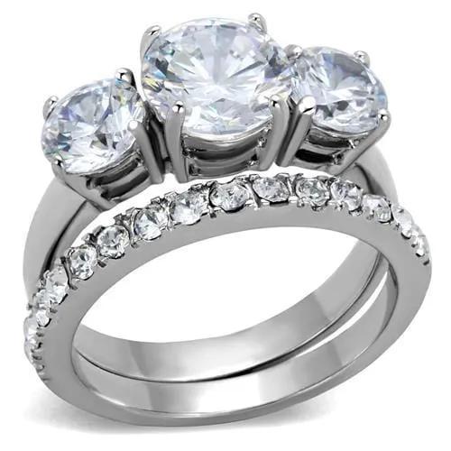 TK2177 - High polished (no plating) Stainless Steel Ring with AAA Grade CZ  in Clear - Alamode