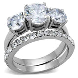TK2177 - High polished (no plating) Stainless Steel Ring with AAA Grade CZ  in Clear - Alamode