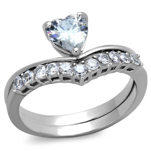 TK2178 - High polished (no plating) Stainless Steel Ring with AAA Grade CZ  in Clear - Alamode
